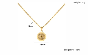 Détails du pendentif pièce étoile dorée avec dimensions de 18mm et longueur de chaîne de 45cm