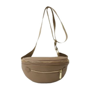 Brown lychee texture leather fanny pack with golden zippers and adjustable strap