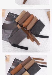 Flat lay of multiple washed canvas coin purses with wrist straps in various neutral colors
