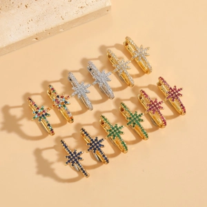Copper Zirconia Snowflake Star Stud Earrings Gold Silver Plated Geometric Loop Elegant Trendy Jewelry For Women Daily Party