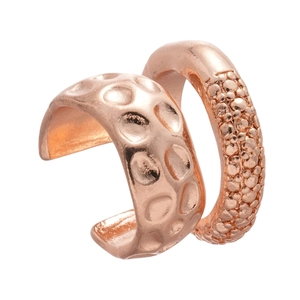Minimalist double layer rose gold ear cuffs with hammered and beaded textures