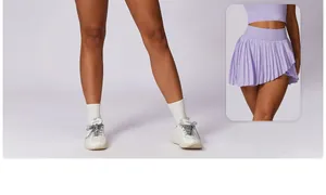 Close-up of pleated purple tennis skirt with high-waisted breathable quick-dry fabric