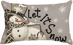 Linen Christmas pillow case with Let It Snow snowman design for festive sofa decoration