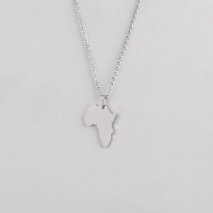 Polished silver Africa map pendant necklace with stainless steel O-chain detail