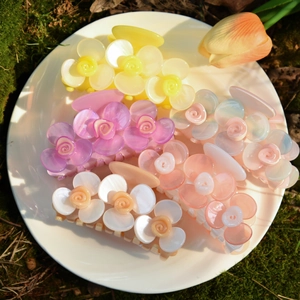 Élégante Pince à Cheveux Fleur en Acétate de Cellulose Barrette Douce Florale Grande Pince Requin pour Femmes Filles Accessoires