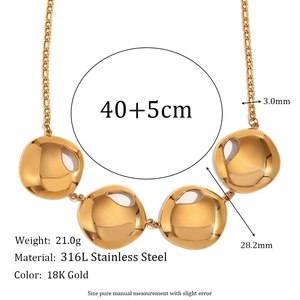 18K gold-plated stainless steel necklace with round irregular pendant and water drop cutout