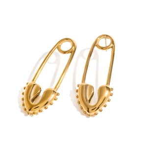 Stainless Steel Heart Safety Pin Earrings 18K Gold Plated Minimalist Punk Style Fashion Jewelry For Women Trendy