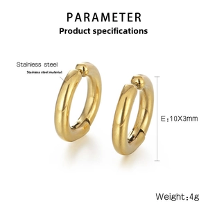 Détails des boucles d'oreilles clips 10x3mm en acier inoxydable doré à ressort