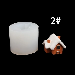 Macro shot of 2# small house silicone mold with finished resin house on black background