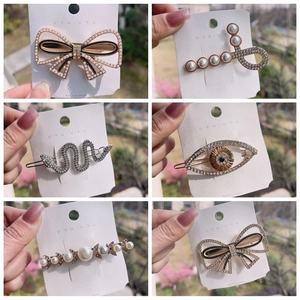 Hair Clips For Women Girls Elegant Alloy Rhinestone Bowknot Snake Evil Eye Design Faux Artificial Pearl Hairpins Sweet Hair Accessories