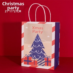 Detail view of festive Xmas Party kraft paper gift bag with dimensions 21x11x27cm