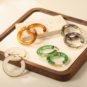 Geometric Resin Hoop Earrings For Women Gold Plated Stainless Steel Large Round Marble Texture Earrings Fashion Jewelry
