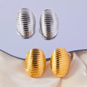 Textured multi-layer oval stud earrings in gold and silver stainless steel finish