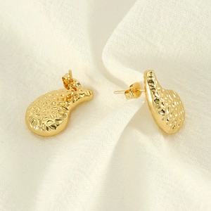 Boucles d'oreilles goutte d'eau avec texture martelée en acier inoxydable doré femme