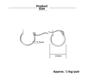 Detail of 13mm S925 sterling silver huggie earrings showing size and metal purity stamp
