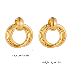 Minimalist gold-plated triple hoop stainless steel earrings in a 1.5cm geometric design