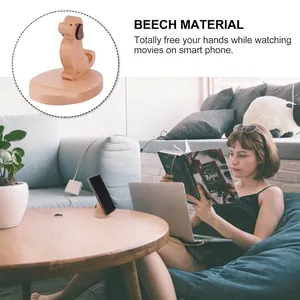 Cute beech wood dog-shaped smartphone holder for desk with round base stand and split design