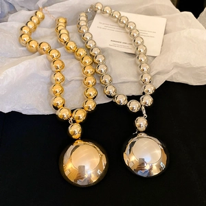 Alloy Bold Metal Bead Choker Necklace With Large Spherical Pendant Statement Fashion Jewelry For Women