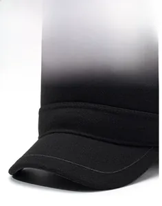 Detailed macro view of the stiff brim and diagonal weave texture on a black wool hat