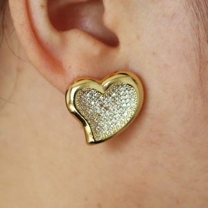 Elegant Copper 18K Gold Plated Heart Waterdrop Zirconia Stud Earrings For Women Individual Small Niche Fashion Jewelry Gift