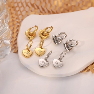 Heart Hoop Earrings Stainless Steel Zircon Starburst Pendant Minimalist Jewelry For Women
