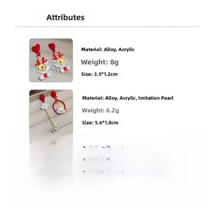 Détails des boucles d'oreilles cœur en acrylique avec dimensions et poids du produit