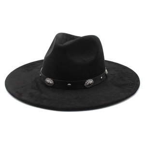 Classic black wool felt wide brim fedora with vintage silver floral concho hat band