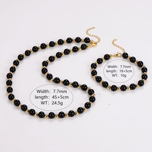 Stainless Steel Obsidian Beaded Necklace And Bracelet For Men 18K Gold Plated Fashion Geometric Minimalist Accessory
