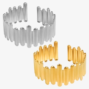 Minimalist irregular 304 stainless steel open bangles in polished gold and silver finishes