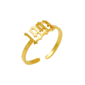 Adjustable 18K gold plated titanium ring featuring gothic 1998 year number design