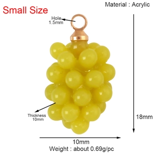 Detailed size specifications for yellow acrylic grape charm with 1.5mm hole for DIY jewelry