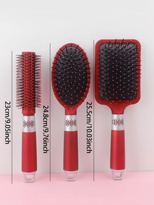 Detailed comparison of three professional red hair brushes with dimensions in centimeters