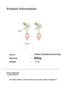 Detail view of flower strawberry earrings with alloy material and 3cm size markings
