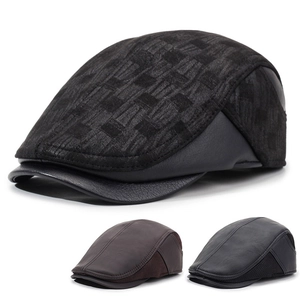 Mens PU Leather Ivy Cap Winter Warm Flat Cap With Ear Flaps Windproof Newsboy Hat For Outdoor Leisure Style