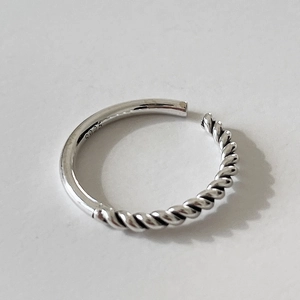 925 Sterling Silver Twist Rope Ring Minimalist Retro Style Adjustable Open Design Fashion Jewelry For Women