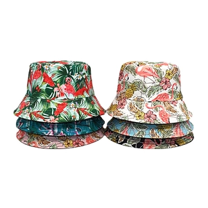 Tropical Flamingo Print Bucket Hat Cotton Reversible Sun Protection Outdoor Beach Travel Fisherman Cap For Women Men