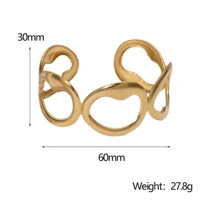 Irregular gold stainless steel cuff bangle with measurements 30mm height and 60mm width