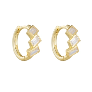 Vintage gold vermeil sterling silver hoop earrings featuring square-cut cubic zirconia