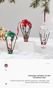 Detailed view of Christmas Santa, reindeer and snowman parachute hanging ornaments