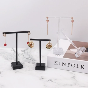 Three-piece acrylic and metal T-bar jewelry display stands for earrings and necklaces