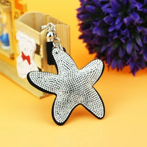 Starfish Keychain Rhinestone Inlaid Leather Tassel With Bell Bag Pendant Sparkling Ocean Theme Accessory