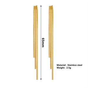 Golden stainless steel long tassel drop earrings with 65mm length and 2.5g weight details