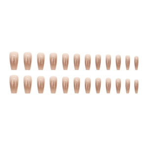 24pcs long coffin gradient nude brown press-on nails with glossy finish set