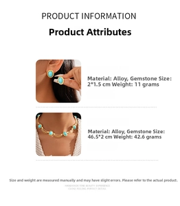 Détails de l'ensemble de bijoux rétro avec dimensions des boucles et du collier