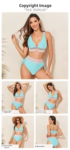 Détails du bikini bleu clair avec bordure ondulée et cordons latéraux réglables