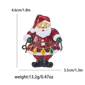 Enamel Santa Claus brooch in red and gold with dimensions of 4.6cm and 3.5cm