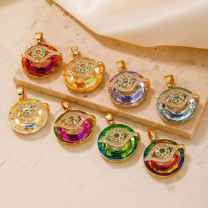 Vintage evil eye pendant necklace with micro-paved crystals and colorful glass in gold finish
