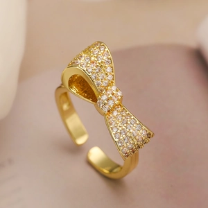 Exquisite 18K gold plated bow open ring with micro-set cubic zirconia for women