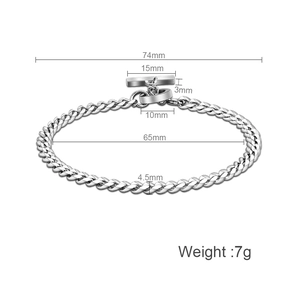 Silver Cuban link bracelet dimensions showing toggle clasp size and chain width