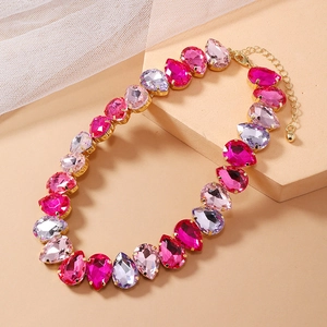 Collier Choker En Cristal Goutte Eau Coloré Alliage Incrusté Strass Bijoux Mode Vintage Pour Femmes